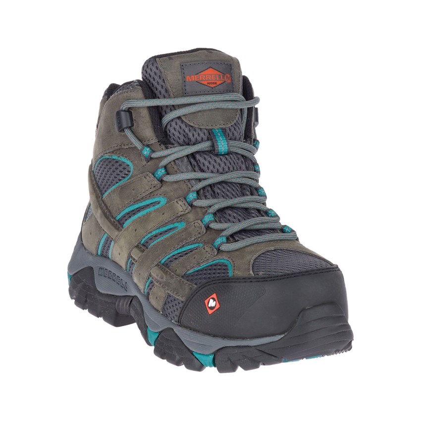 Bottes de Securite Merrell Moab Vertex Mid Waterproof Comp Toe Grise/Vert Foncé Olive Femme | K.J.GHLA